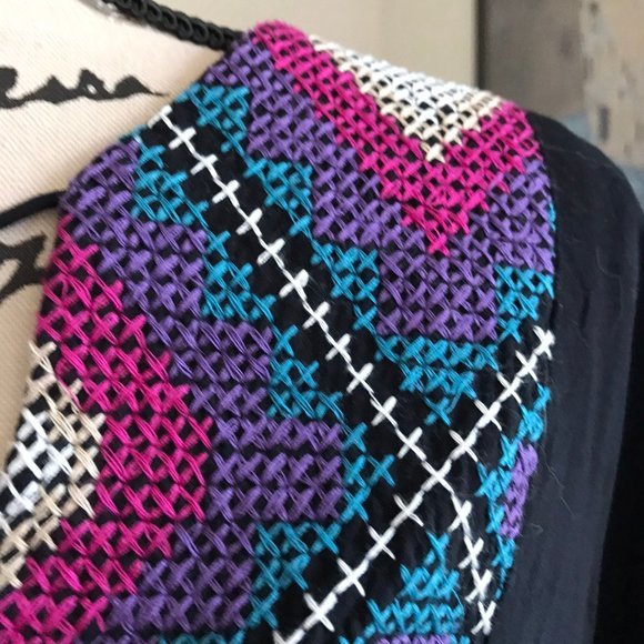 LOVESTITCH black embroidered poncho fringe tassels - Picture 3 of 8